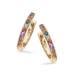 Scrouples - Dazzling Rainbow Safire Clip Creoler, 13 Mm - 14 Kt. Guld