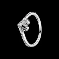Pandora - Sparkling Wishbone Heart Ring - 199302C01