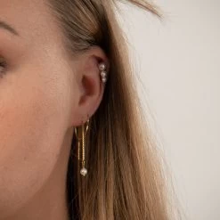 LuvaLu Jewellery - Pearly Line ørestikker - Forgyldt Sølv -Gavefest 6 040E FG M3 4