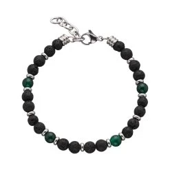 Vibholm Men - Armbånd Med Lava Og Grønne Sten- Stål