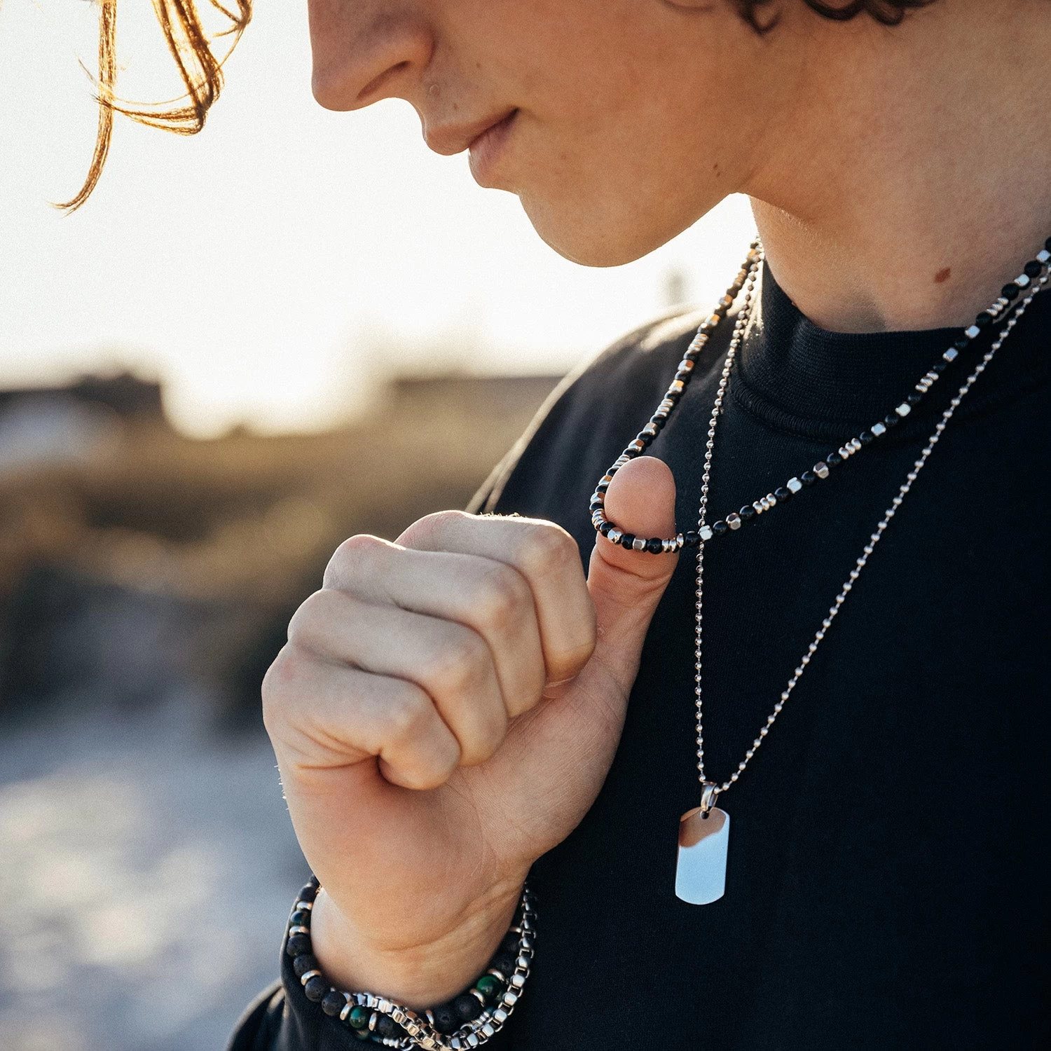 Vibholm Men - Halskæde Med Sorte Sten Og Stålperler - Stål 4 Vibholm Men - Halskæde Med Sorte Sten Og Stålperler - Stål - Billede 2