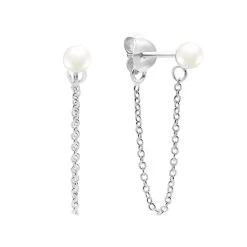 Vibholm Sølv - Perleørestikker Med Kæde - Sølv