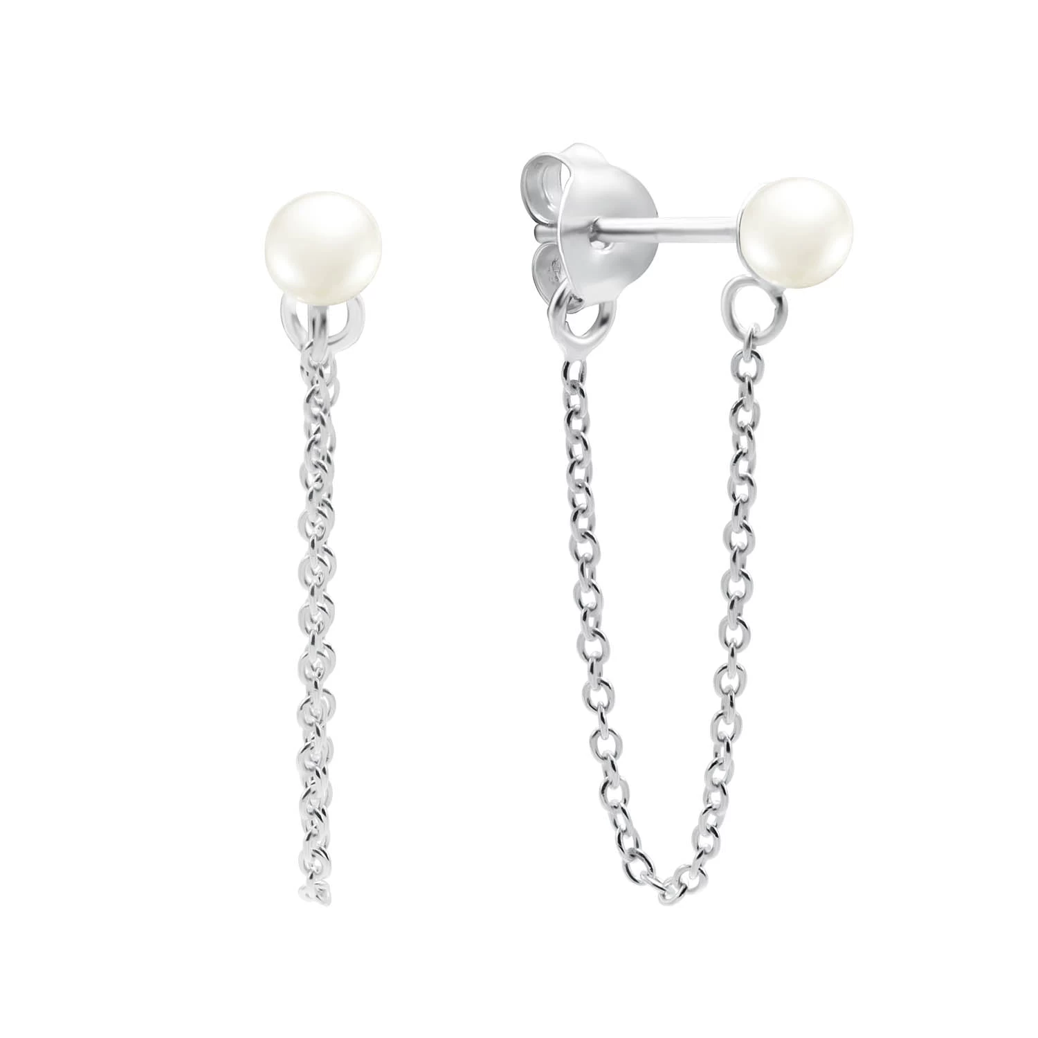 Vibholm Sølv - Perleørestikker Med Kæde - Sølv 3 Vibholm Sølv - Perleørestikker Med Kæde - Sølv