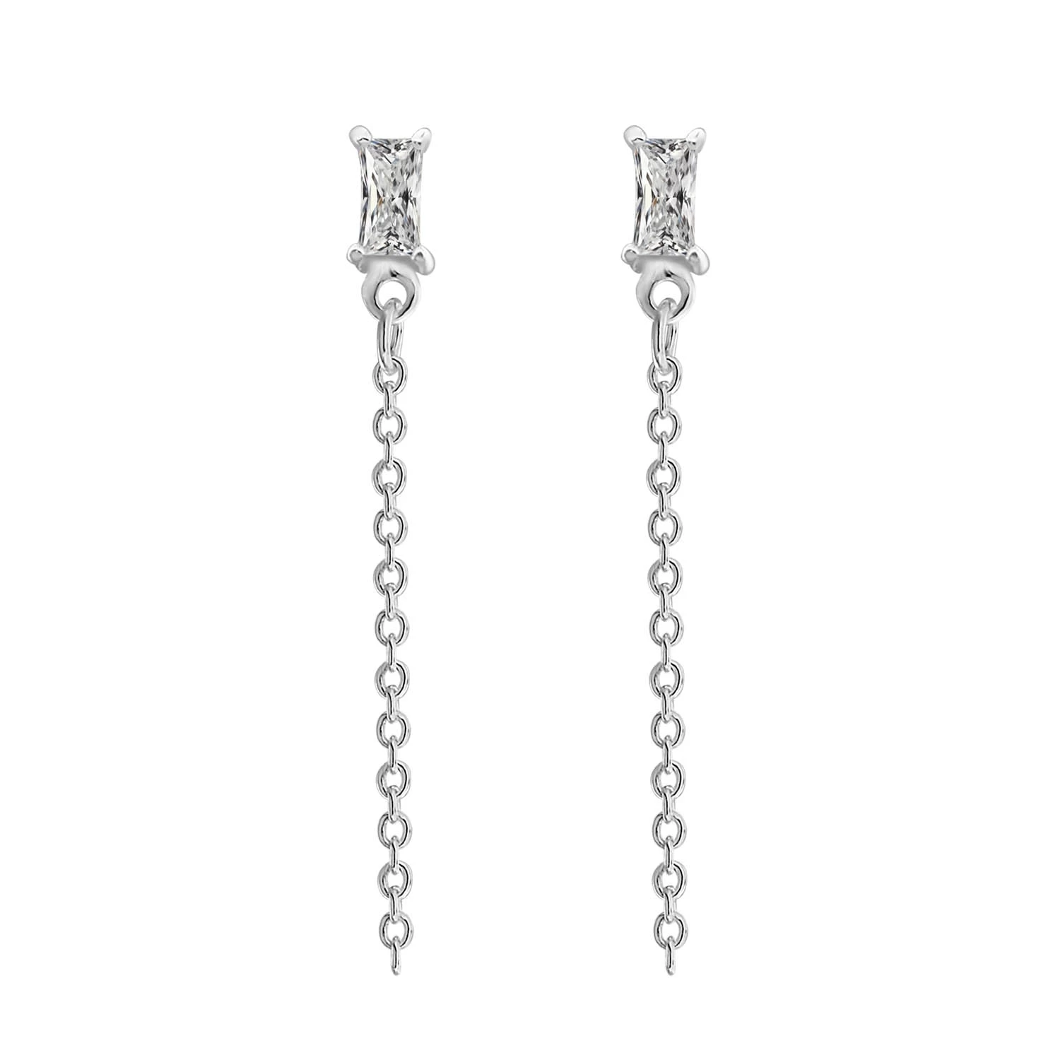 Vibholm Sølv - Baguette ørehænger Med Kæde - Sølv 3 Vibholm Sølv - Baguette ørehænger Med Kæde - Sølv