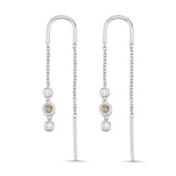 Nuran - Champagne ørehængere - 14 Kt. Hvidguld